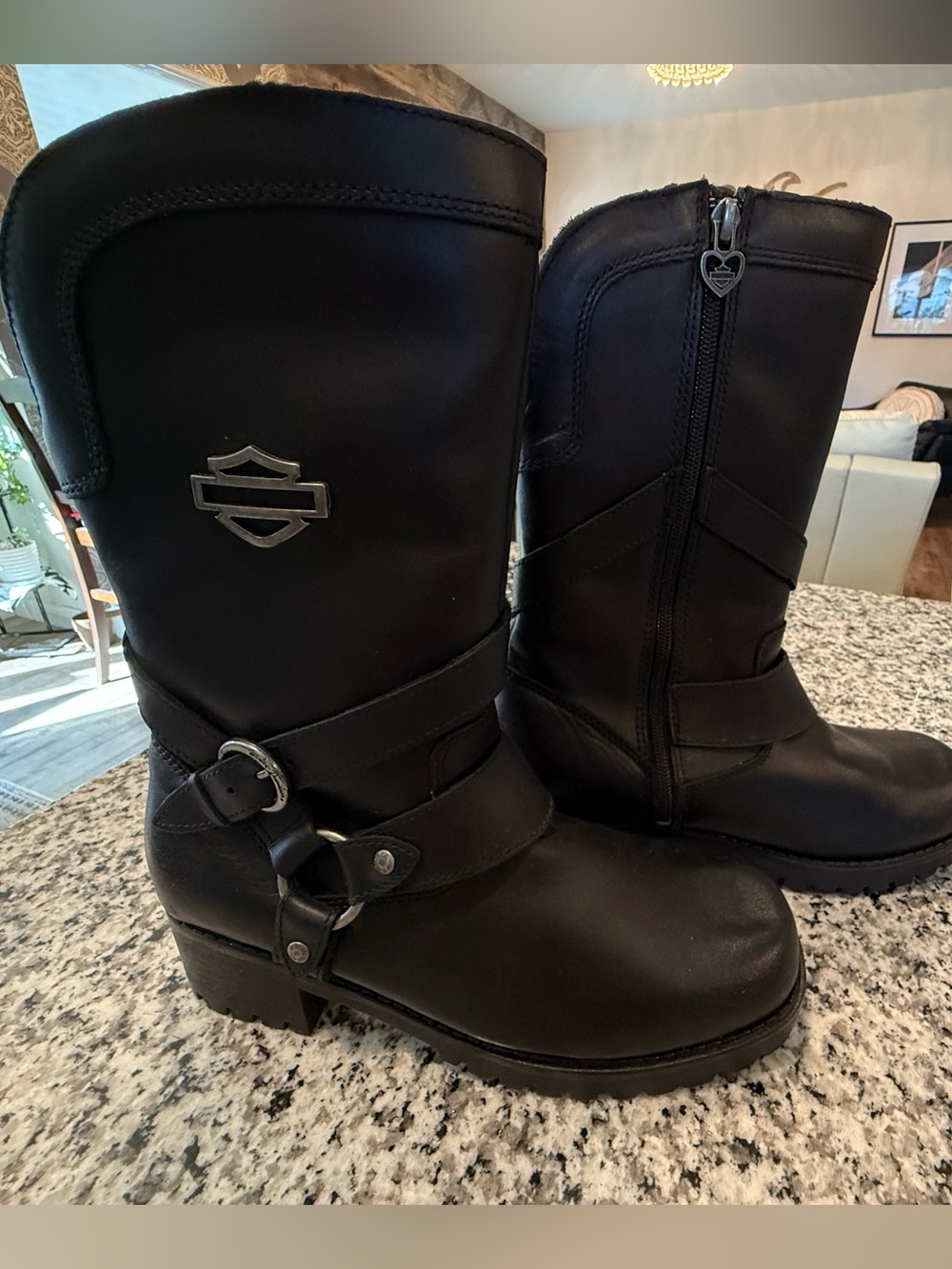 New Harley-Davidson Black Leather Harness Zip Riding Boots